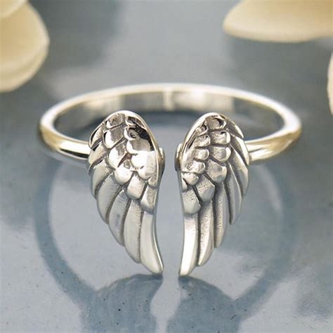 angel wings ring silver|adjustable angel wing ring.